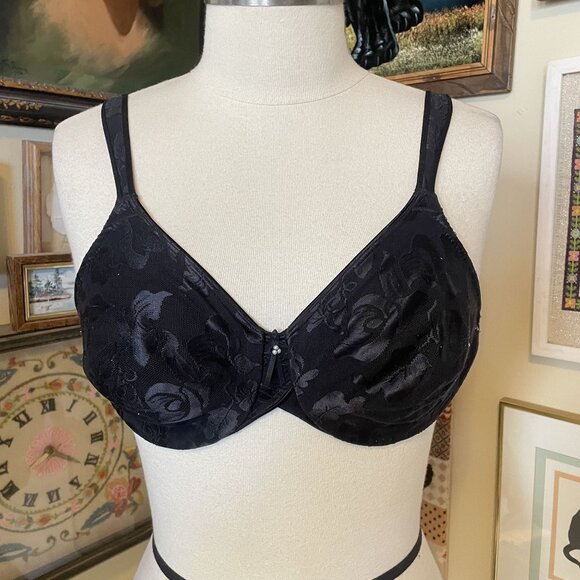 Wacoal Black Floral Lace Unlined Underwire Awareness Bra 85567 Size 36C - Picture 1 of 5